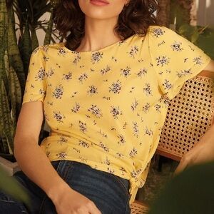 NWT Reitmans Yellow Floral Ruffle Sleeve Blouse Size Large New‎ With Tags Boho L